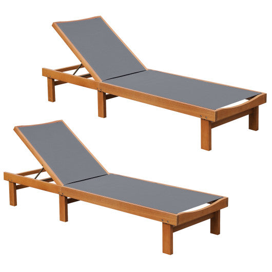5-Postion Backrest Adjustable Outdoor Wood Chaise Lounge Chair-2