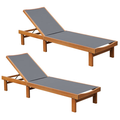 5-Postion Backrest Adjustable Outdoor Wood Chaise Lounge Chair-2