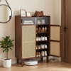 5-Tier Bamboo Shoe Cabinet with Woven Rattan Doors and Sliding Doors for Entryway-Walnut