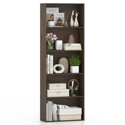 5-Tier Bookshelf Open Bookcase Freestanding Display Shelf Storage Organizer-Dark Walnut