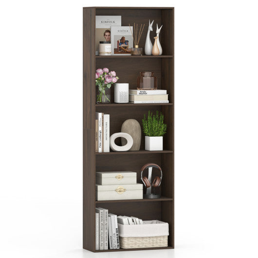5-Tier Bookshelf Open Bookcase Freestanding Display Shelf Storage Organizer-Dark Walnut