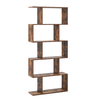 5-Tier Bookshelf with Anti-Toppling Device for Living Room Home Office-Rustic Brown