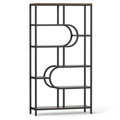 5-Tier Bookshelf Tall Etagere Bookcase with Open Storage Shelves and U Shape-Rustic Brown