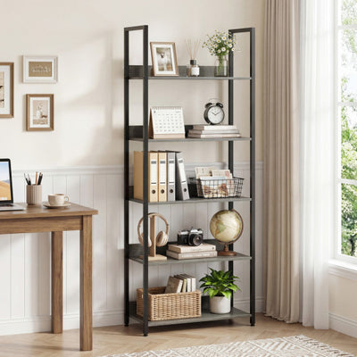 5-Tier Bookshelf Tall Wooden Open Bookcase with Back Panels-Oak