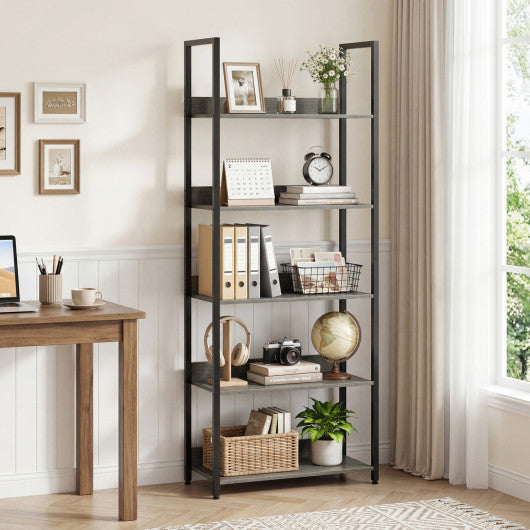 5-Tier Bookshelf Tall Wooden Open Bookcase with Back Panels-Oak