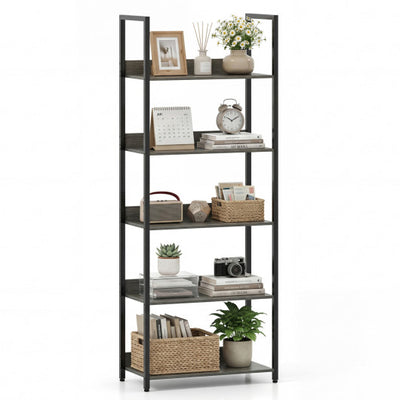 5-Tier Bookshelf Tall Wooden Open Bookcase with Back Panels-Oak
