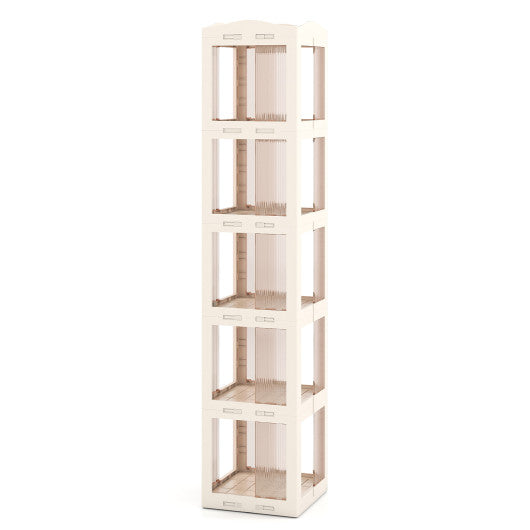 5-Tier Foldable Rotating Bookshelf 360° Spinning Bookcase with Swivel Base-White