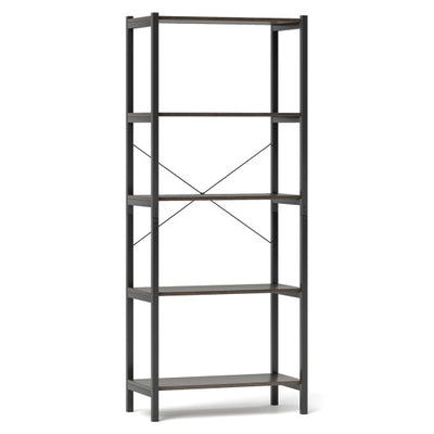5-Tier Industrial Bookshelf Display Storage Rack with Metal Frame-Gray