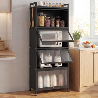 5-Tier Kitchen Baker's Rack with Flip-up PC Doors-Black