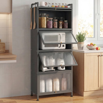 5-Tier Kitchen Baker's Rack with Flip-up PC Doors-Gray