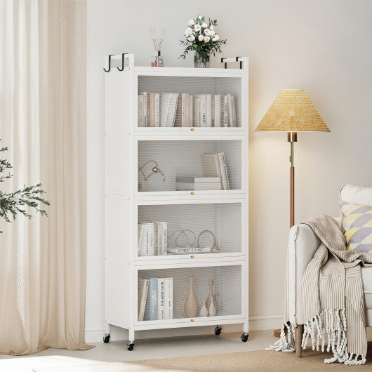 5-Tier Kitchen Storage Cabinet with 4 Flip-up PC Doors Adjustable Feet and Rolling Wheels-White
