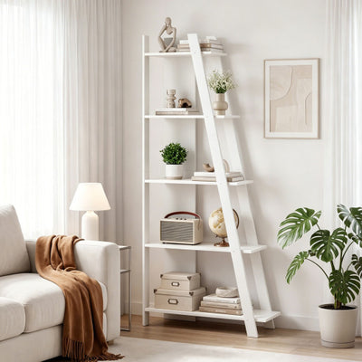 5-Tier Modern Bookshelf Narrow Vertical Display Shelf for Small Space-White
