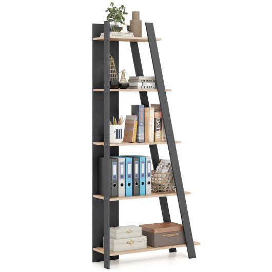 5-Tier Modern Bookshelf Narrow Vertical Display Shelf for Small Space-Gray