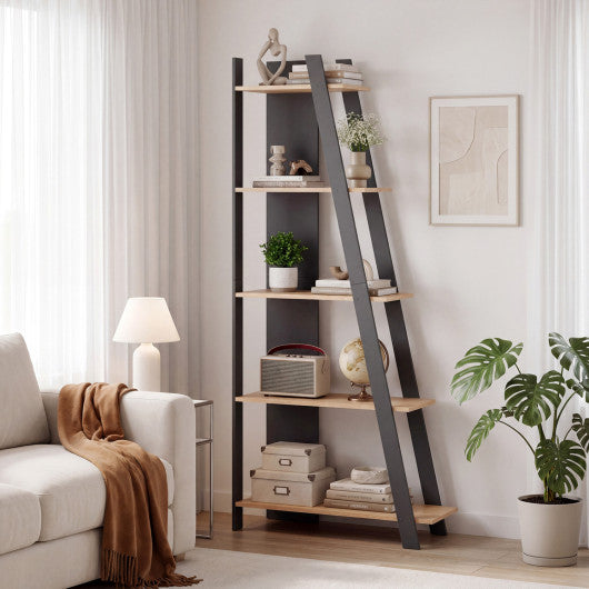 5-Tier Modern Bookshelf Narrow Vertical Display Shelf for Small Space-Gray