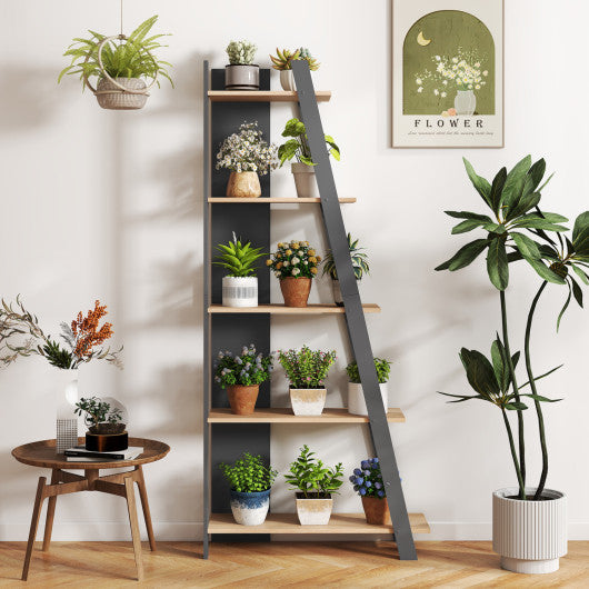 5-Tier Modern Bookshelf Narrow Vertical Display Shelf for Small Space-Gray