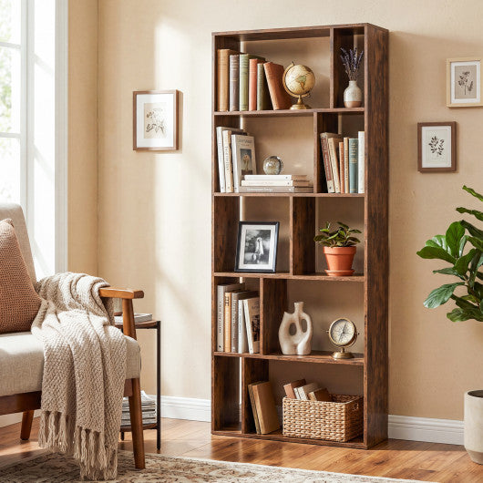 5-Tier Modern Bookshelf with Open Back and 2 Anti-Tipping Kits-Brown