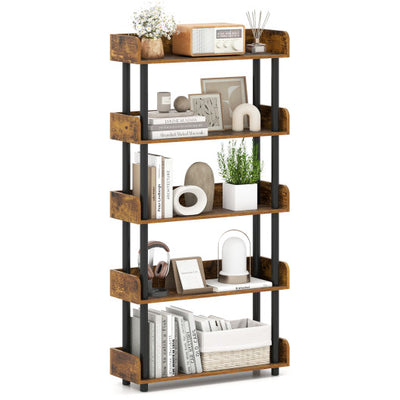 5-Tier Open Bookcase with Industrial Storage Unit-Rustic Brown