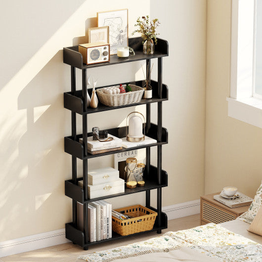 5-Tier Open Bookcase with Industrial Storage Unit-Black