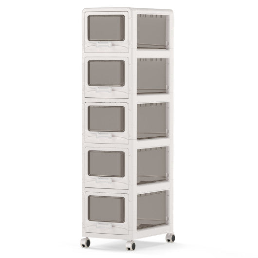 5-Tier Plastic Drawer Storage Organizer Rolling Cart with 3/4/5 Drawers and Lockable Wheels
