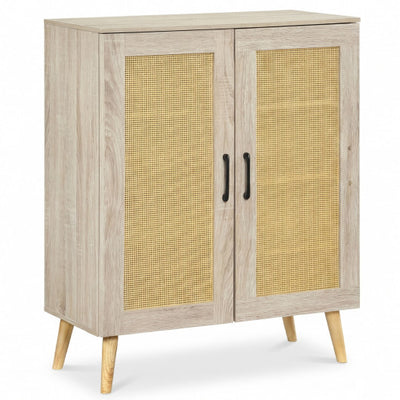 5-Tier Rattan Shoe Cabinet with 3 Removable Shelves-Natural