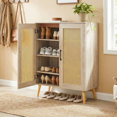 5-Tier Rattan Shoe Cabinet with 3 Removable Shelves-Natural
