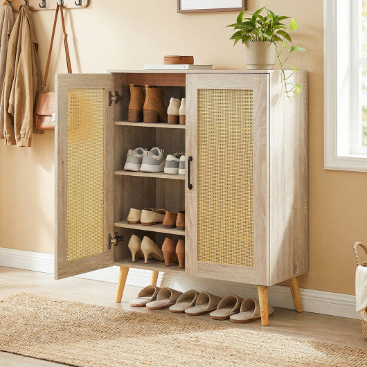 5-Tier Rattan Shoe Cabinet with 3 Removable Shelves-Natural