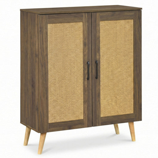 5-Tier Rattan Shoe Cabinet with 3 Removable Shelves-Walnut