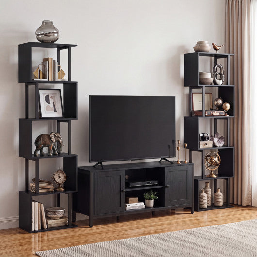5-Tier S-Shaped Bookshelf w/ Open Cubes & Anti-toppling Kits for Living Room-Black