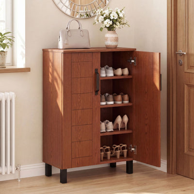 5-Tier Shoe Storage Cabinet Freestanding Wooden Shoe Rack Organizer-Brown