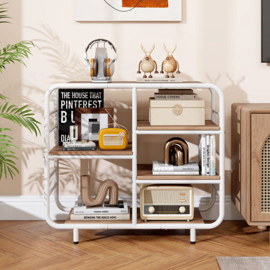 5-Tier Storage Organizer Open Book Shelf with Metal Frame-Natural