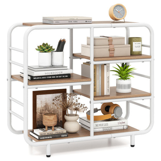 5-Tier Storage Organizer Open Book Shelf with Metal Frame-Natural