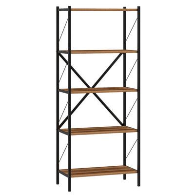 5-Tier Tall Bookshelf Industrial Bookcase with Heavy-Duty Metal Frame Modern Storage-Walnut