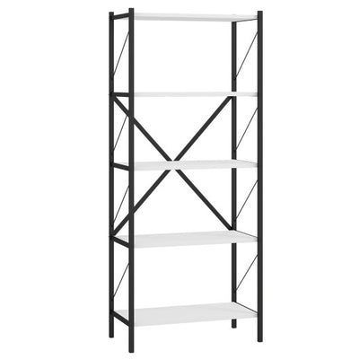 5-Tier Tall Bookshelf Industrial Bookcase with Heavy-Duty Metal Frame Modern Storage-White