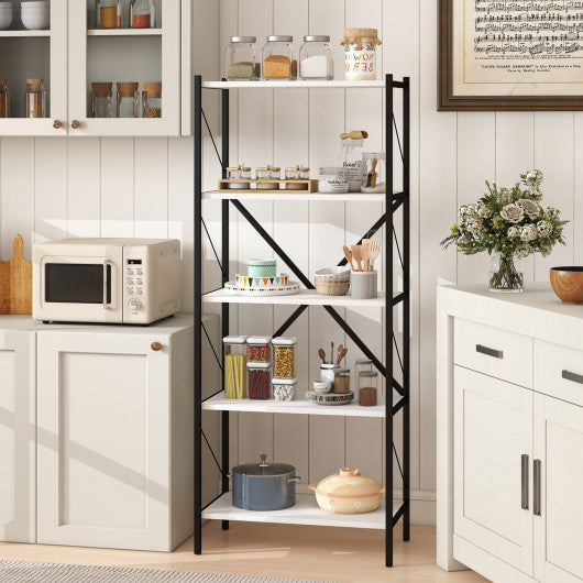 5-Tier Tall Bookshelf Industrial Bookcase with Heavy-Duty Metal Frame Modern Storage-White