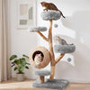 5-Tier Wooden Cat Tree with Woven Condo Plush Perches Jute Posts & Balls-Gray