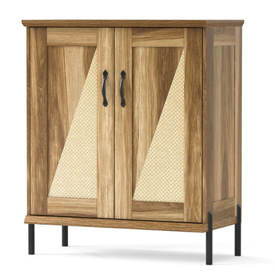5-Tier Wooden Farmhouse Shoe Cabinet with Woven Rattan Doors-Natural