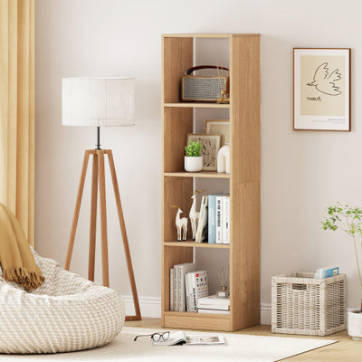 5 Tiers 4-Cube Narrow Bookshelf with 4 Anti-Tipping Kits-Natural