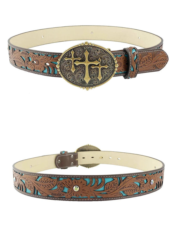 TOPACC Western Turquoise Belts - Three Cross Belt Buckle Copper/Bronze - Gifts for You 'n Me