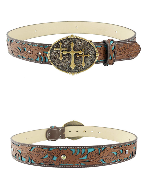 TOPACC Western Turquoise Belts - Three Cross Belt Buckle Copper/Bronze