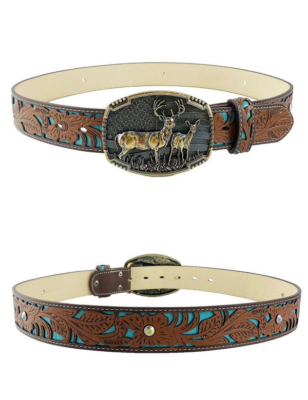TOPACC Western Turquoise Belts - Deer American flag Belt Buckle Copper/Bronze