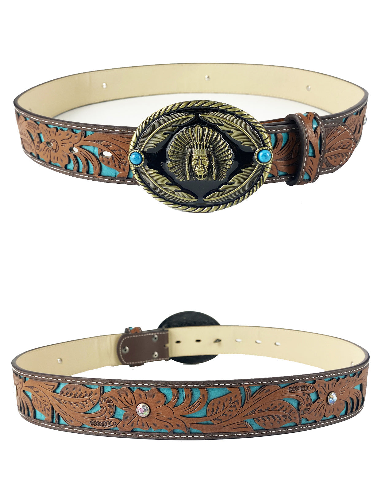TOPACC Western Turquoise Belts - Indians Belt Buckle Copper/Bronze