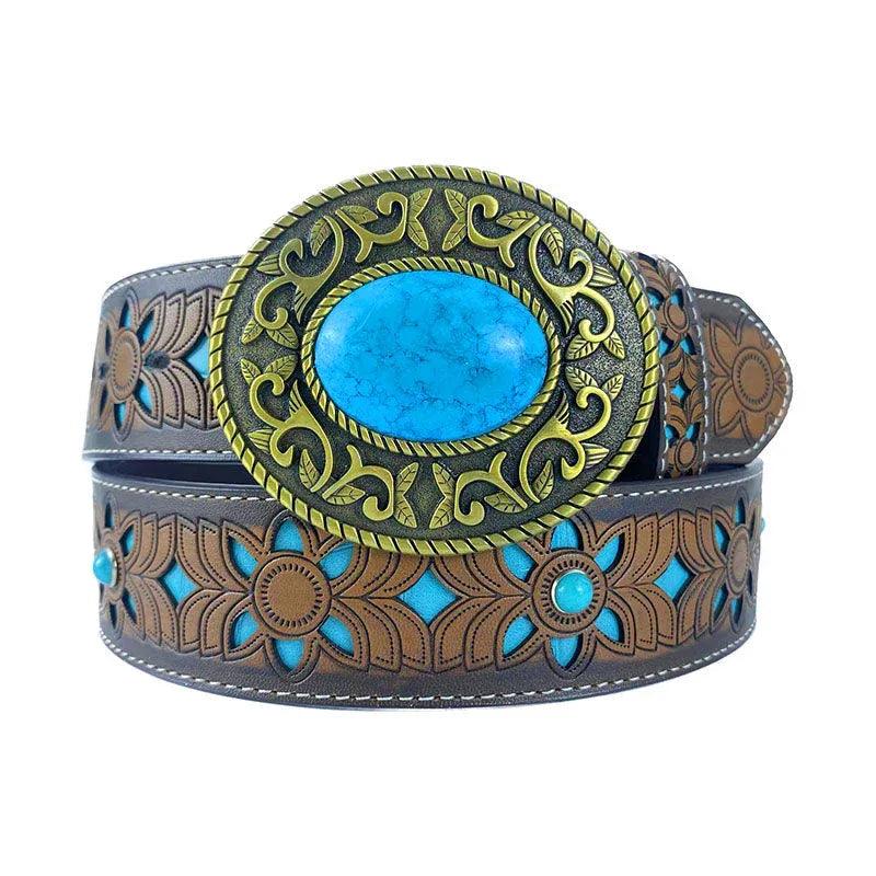 TOPACC Western Turquoise Belts - Oval turquoise buckle#1 Copper/Bronze - Gifts for You 'n Me