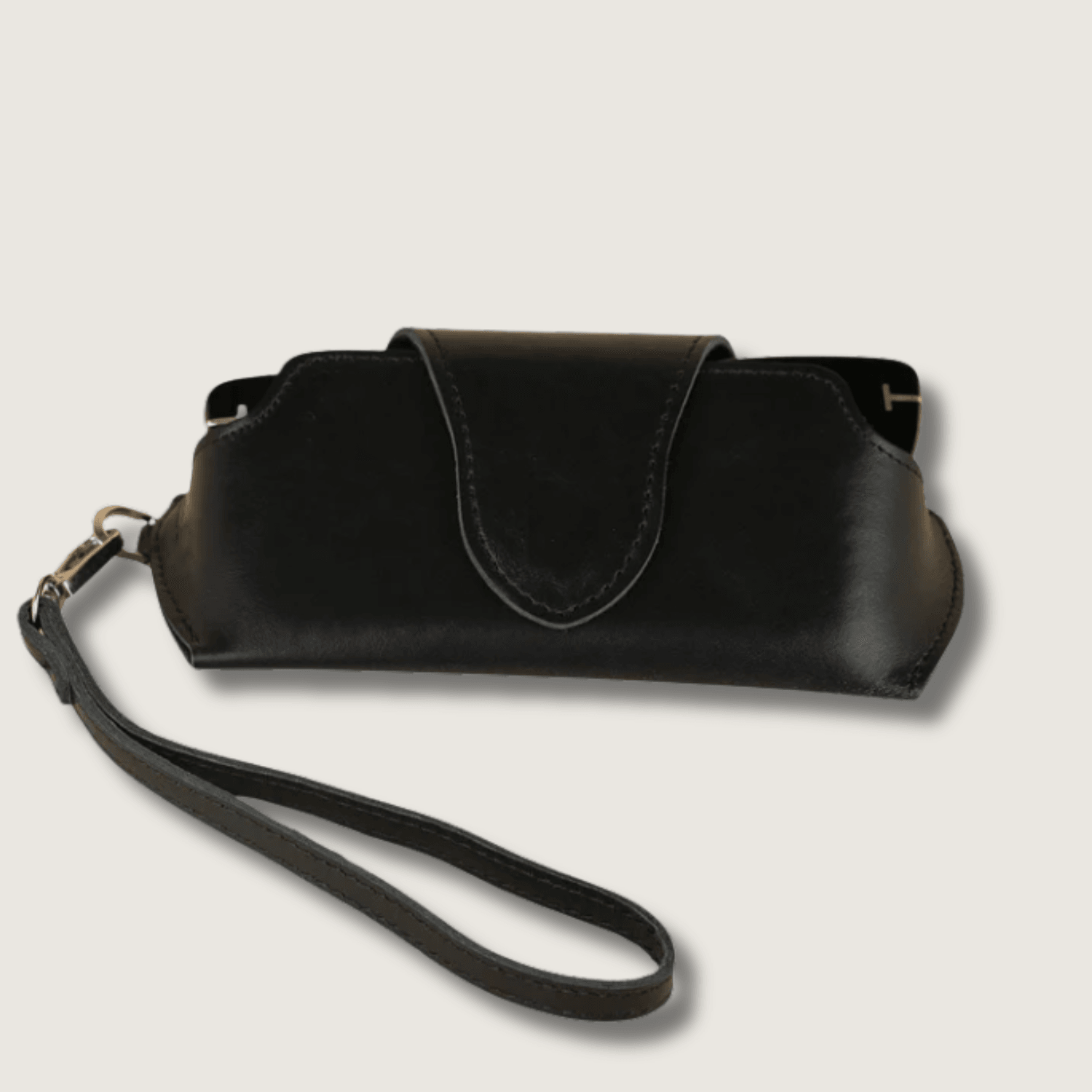 Leather Sunglass Case with Wrist Strap - Black - Denver