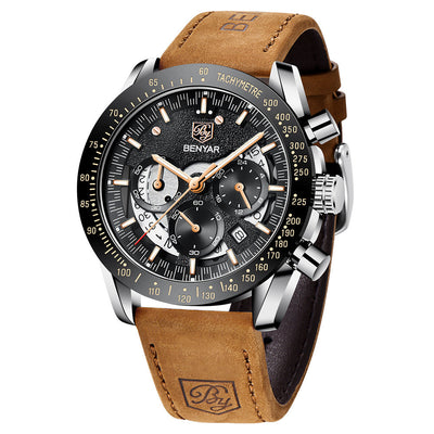 New Men Luxury Watches Leather Strap Waterproof Sport Quartz Chronograph Military Watch Men Clock