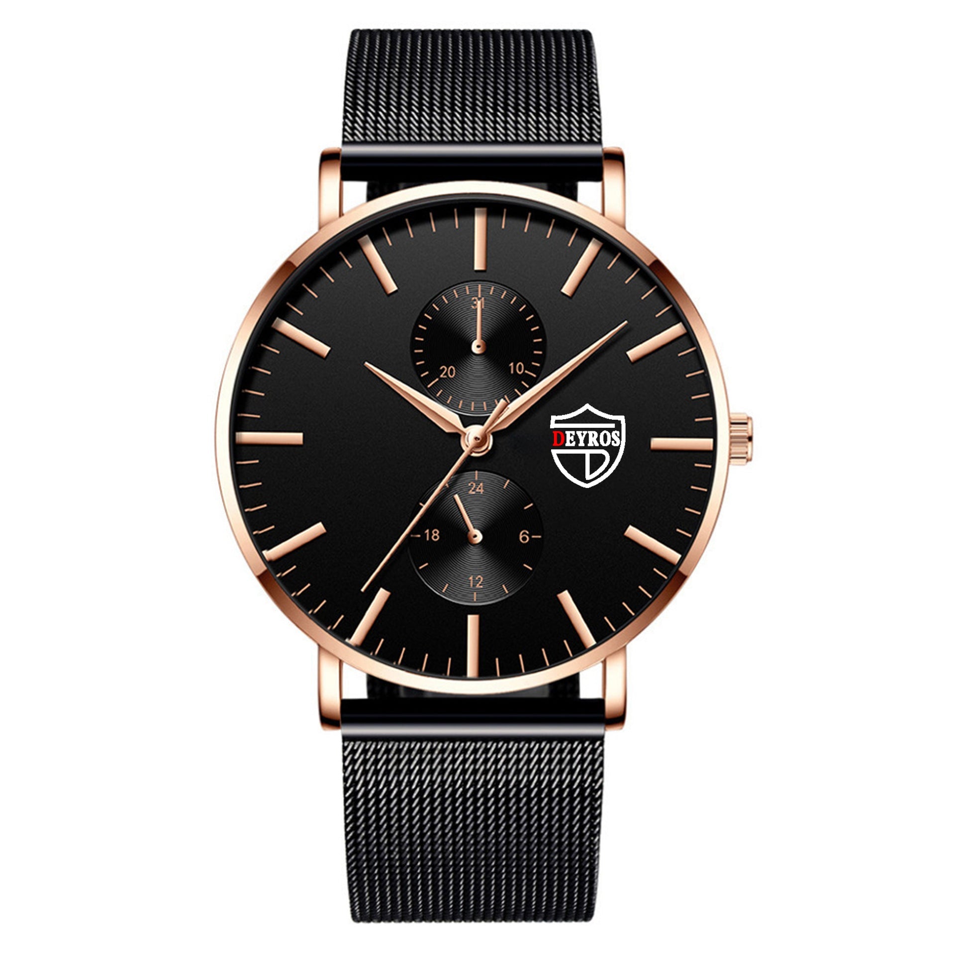 Black 3Bar Watch Men Women'S Watches Ladies Watch With Crystals  Fashion Stainless Steel Band Comfortable Wristwatch