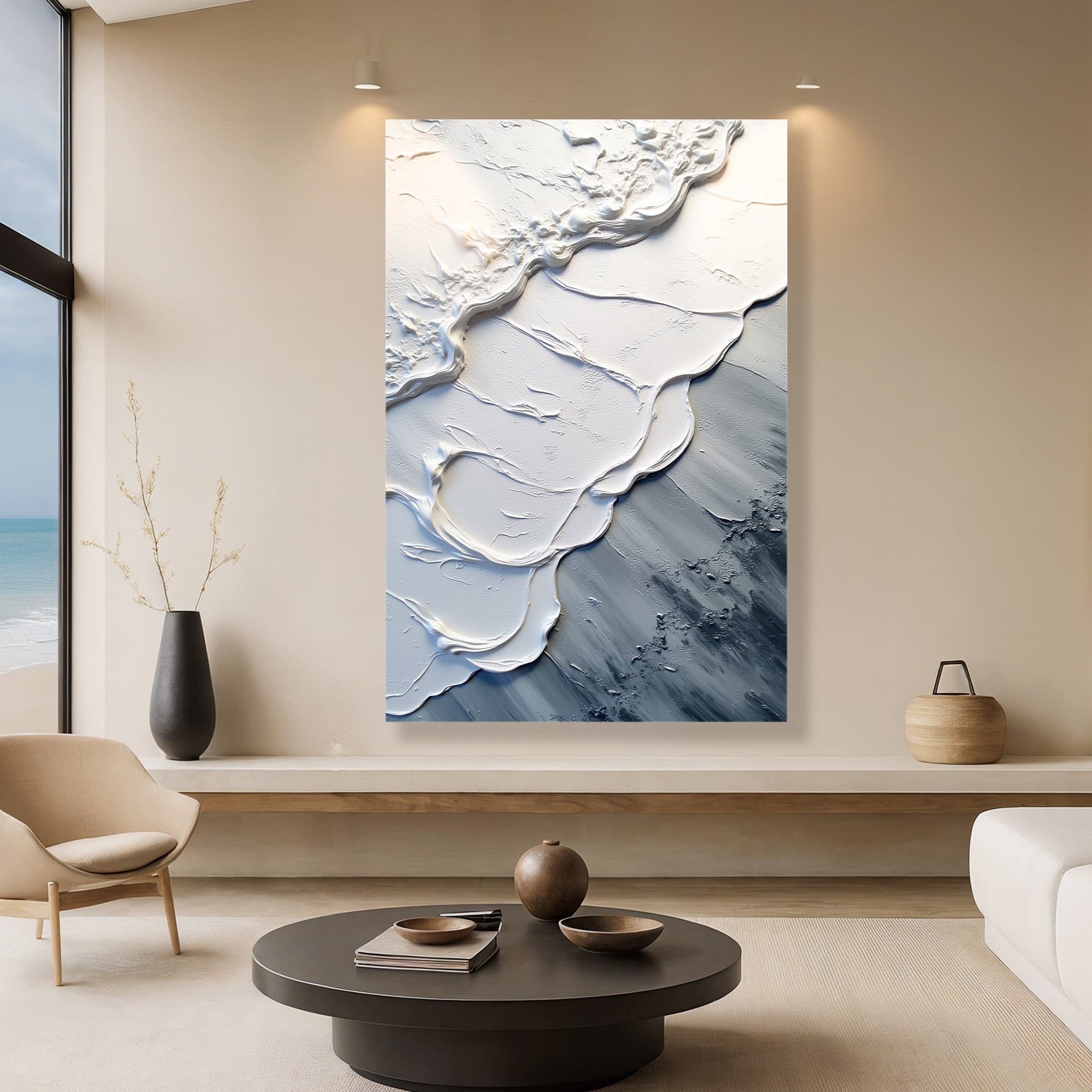 Abstract Minimalist Wave Impasto Wall Art II Tailored Canvases