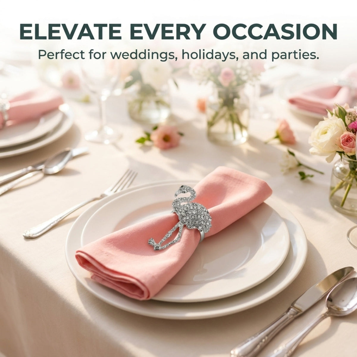 Silver Flamingo Napkin Rings – Tropical Charm