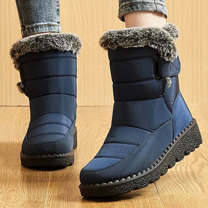 Women’s Waterproof Fur-Lined Ankle Boots – 2025 Trend Low-Heel Winter Shoes for Everyday Comfort