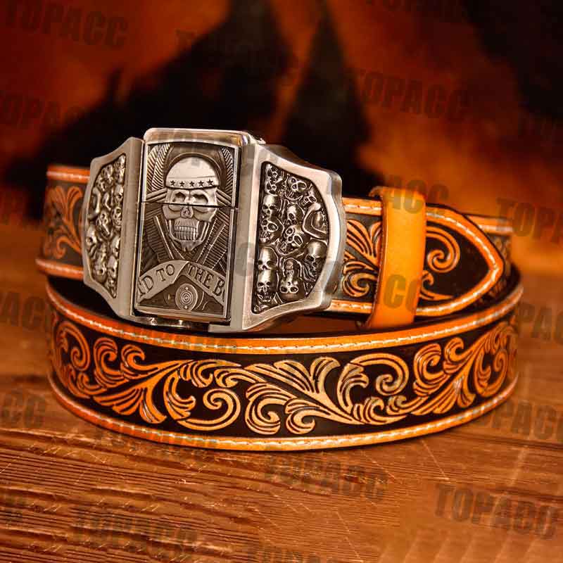 Skull Illuminated Buckle - Brown Belt