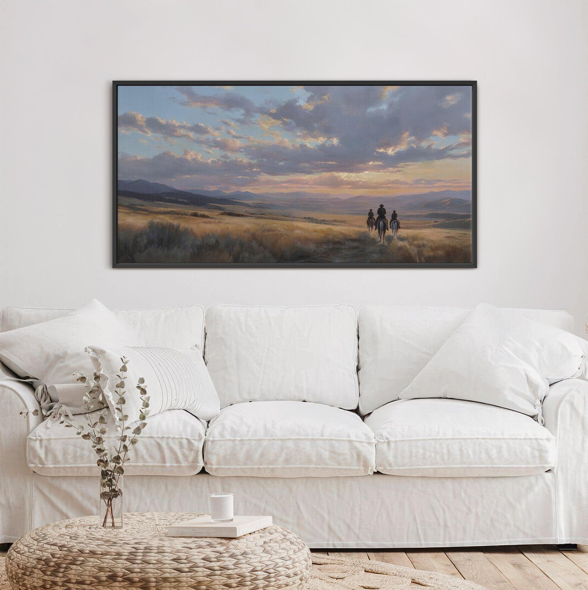 Cowboys in Western Sunset Landscape Wall Art